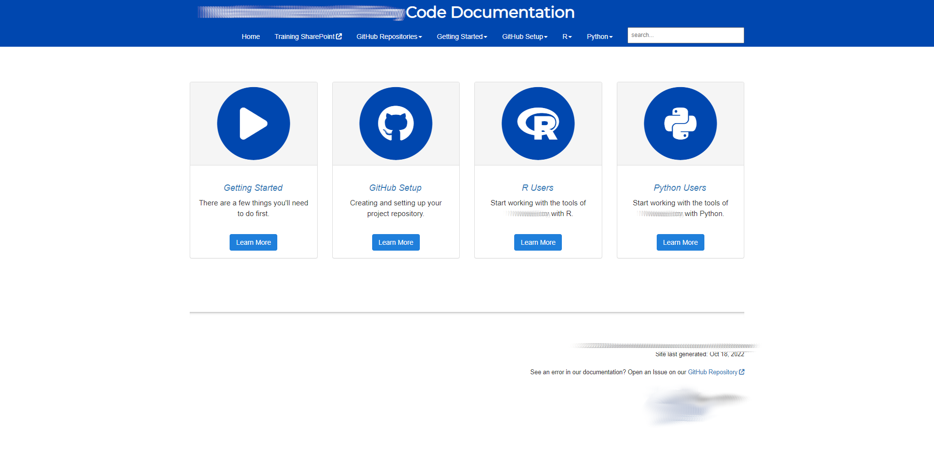 Code Documentation site landing page